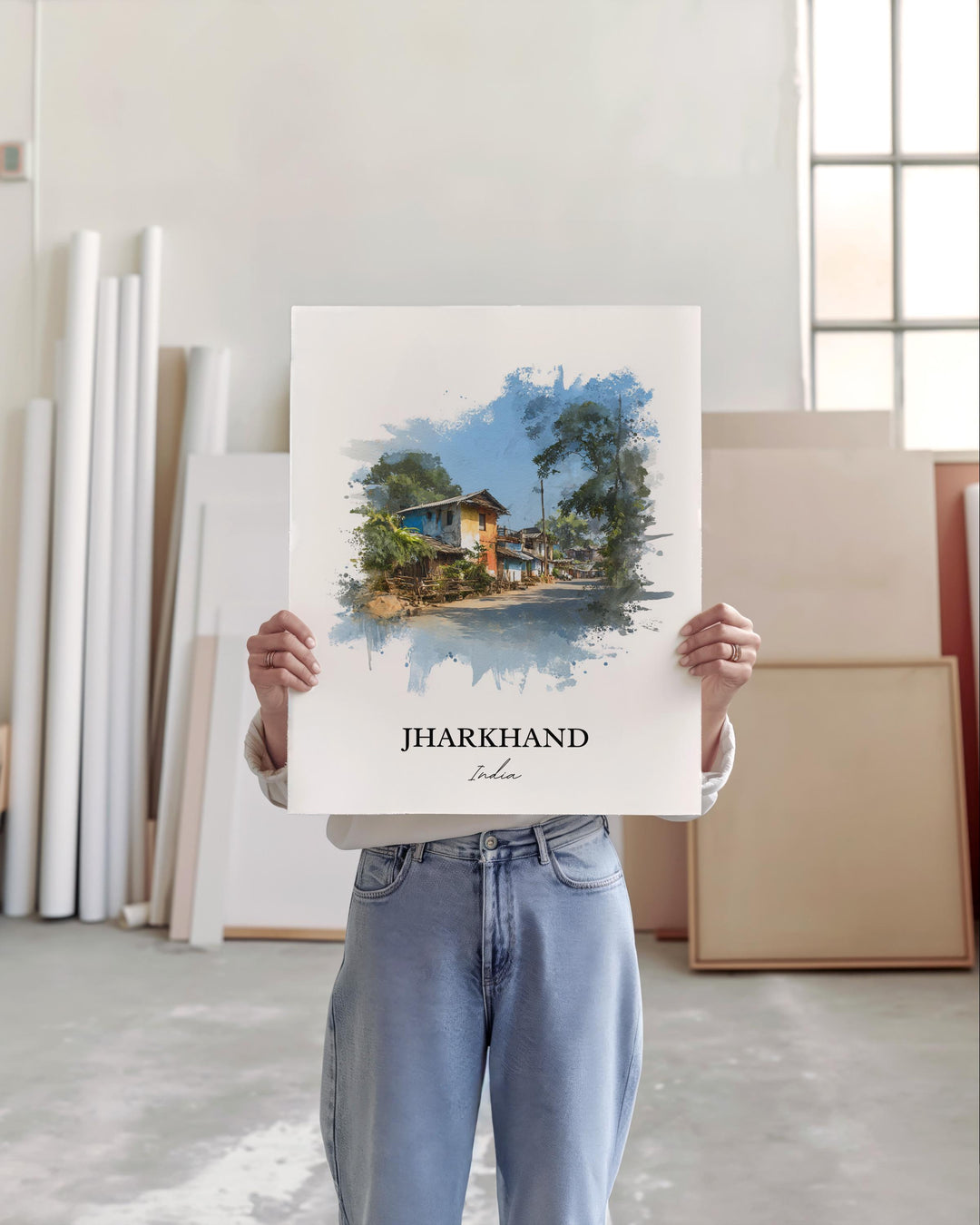 Jharkhand India Wall Art, Jharkhand Print, Jharkhand Watercolor Art, India Gift, India Travel Print, Travel Poster, Housewarming Gift