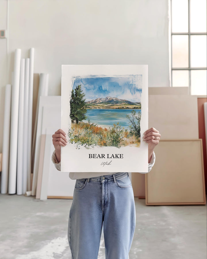 Bear Lake Wall Art, Bear Lake UT Print, Utah Watercolor Art, Bear Lake Utah Gift, Travel Print, Travel Poster, Housewarming Gift