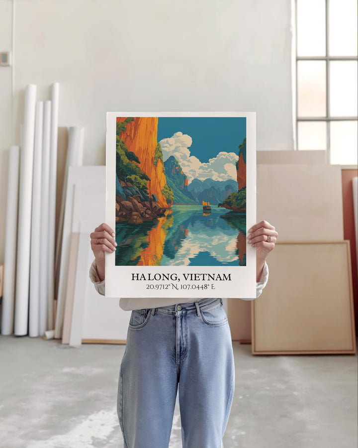 Ha Long Art, Ha Long Retro Travel Art, Ha Long Home Decor, Ha Long Vietnam Gift, Vietnam Travel Art, Travel Prints, Housewarming Gift
