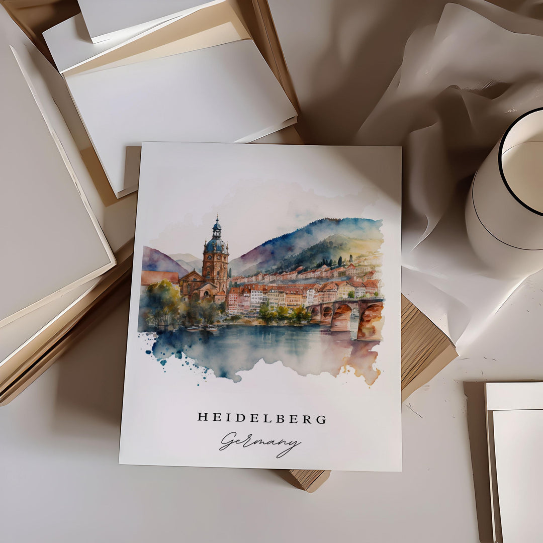 Heidelberg Wall Art, Heidelberg Print, Heidelberg Watercolor Art, Heidelberg Germany Gift,