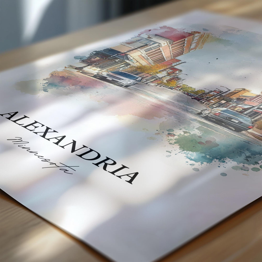 Alexandria MN Art, Douglas County Print, Minnesota Watercolor Art, Alexandria Minnesota Gift, Travel Print, Travel Poster, Housewarming Gift