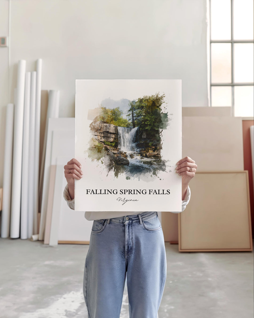 Falling Spring Falls Art, Alleghany Prints, Virginia Watercolor, Falling Spring Falls Gift, Travel Print, Travel Poster, Housewarming Gift