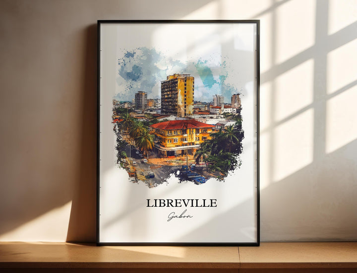Libreville Wall Art, Gabon Print, Gabon Watercolor Art, Libreville Gabon Gift, Travel Print, Travel Poster, Housewarming Gift