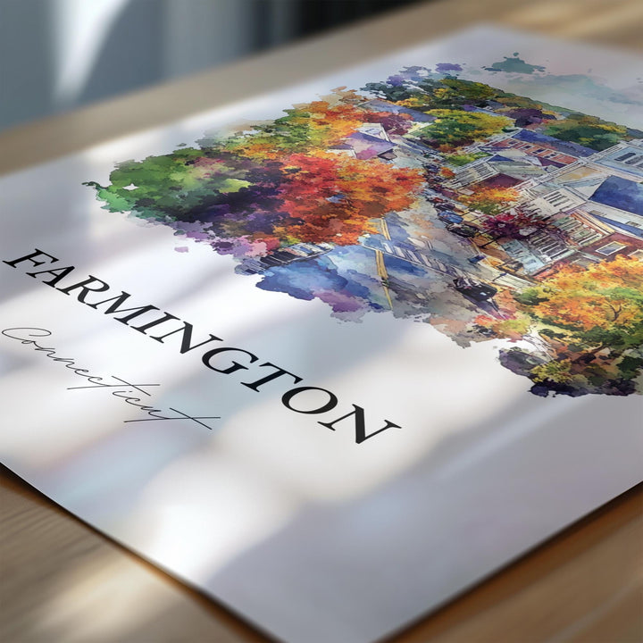 Farmington CT Wall Art, Hartford County Print, Connecticut Watercolor Art, Farmington Gift, Travel Print, Travel Poster, Housewarming Gift