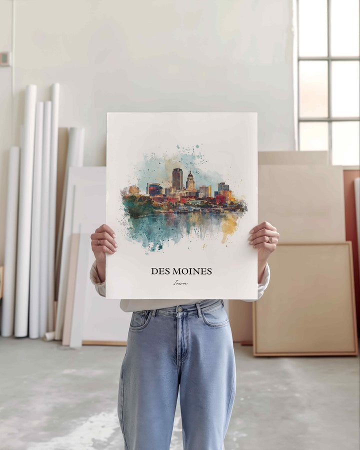 Des Moines, Iowa Wall Art, Des Moines Print, Iowa Watercolor Art, Iowa Gift, Travel Print, Travel Poster, Housewarming Gift