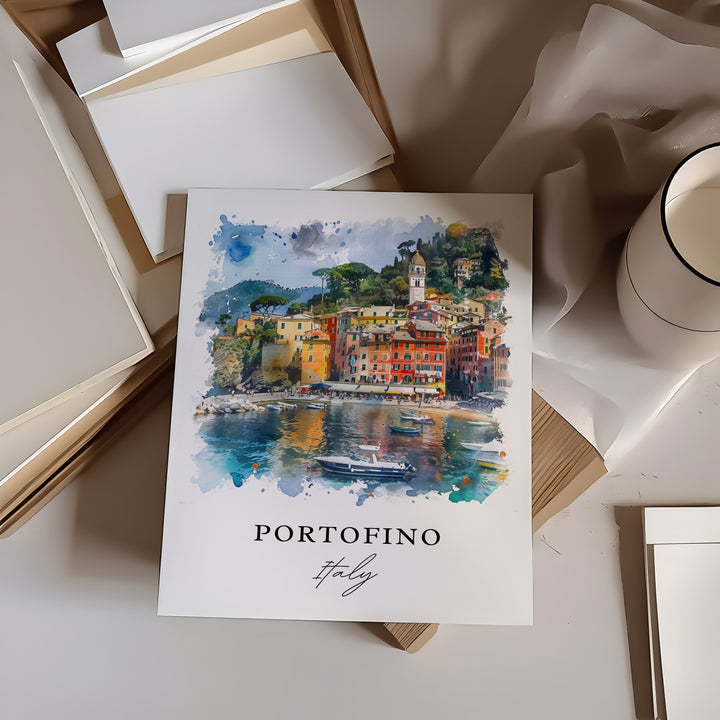 Portofino Wall Art, Portofino Italy Print, Portofino Watercolor, Italy Gift,