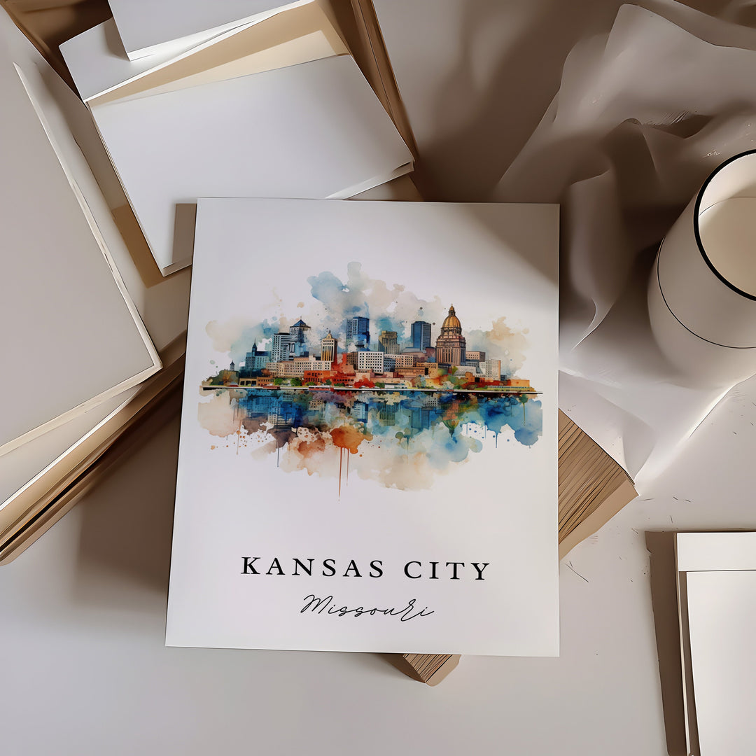 Kansas City traditional travel art - Missouri, Kansas City poster, Wedding gift, Birthday present, Custom Text, Personalized Gift