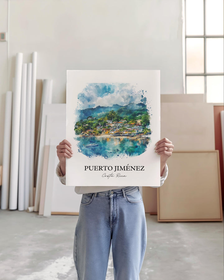 Puerto Jiménez Wall Art, Puntarenas Print, Costa Rica Watercolor Art, Puerto Jiménez Gift, Travel Print, Travel Poster, Housewarming Gift