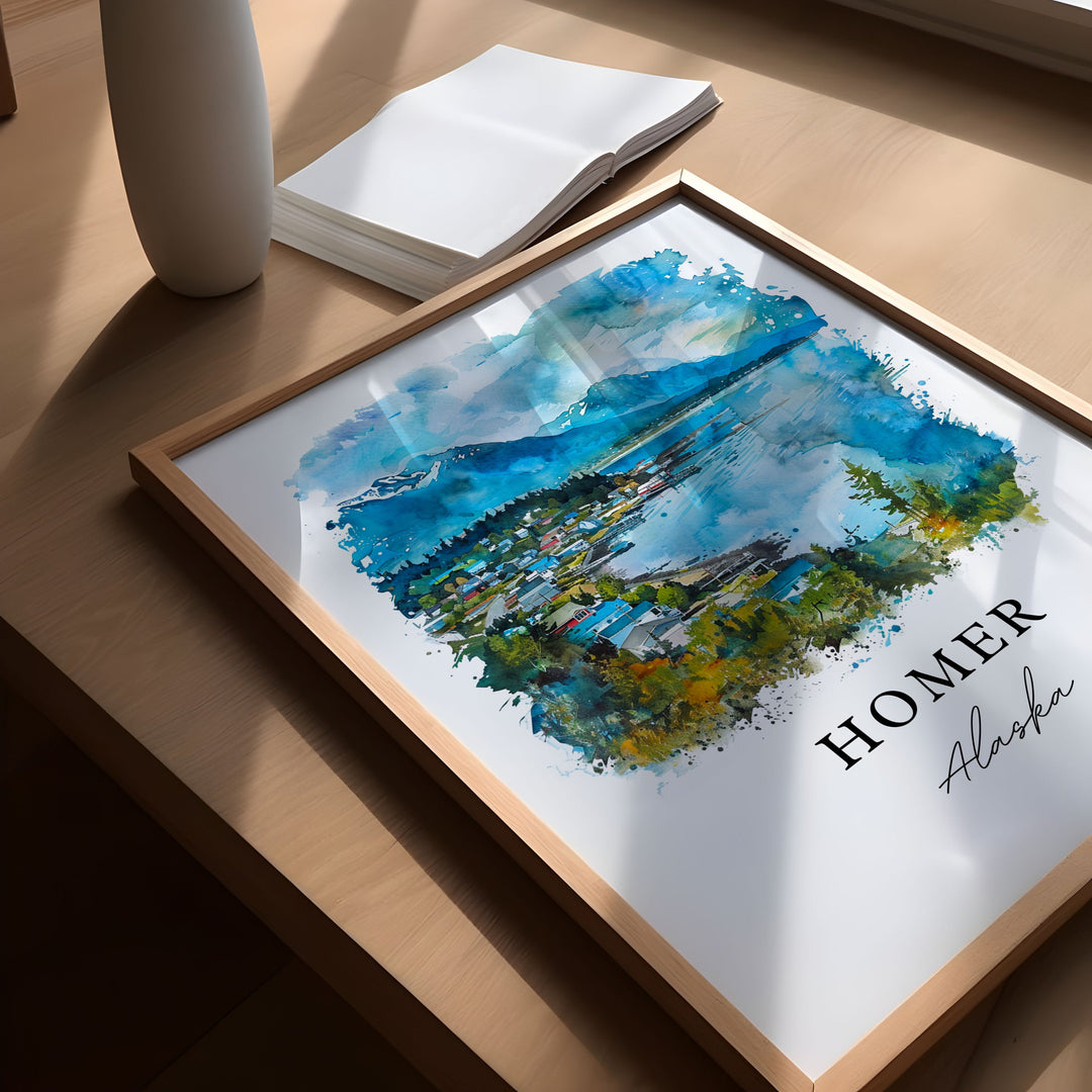Homer Alaska Wall Art, Homer Print, Kachemak Bay Watercolor, Homer AK Gift,