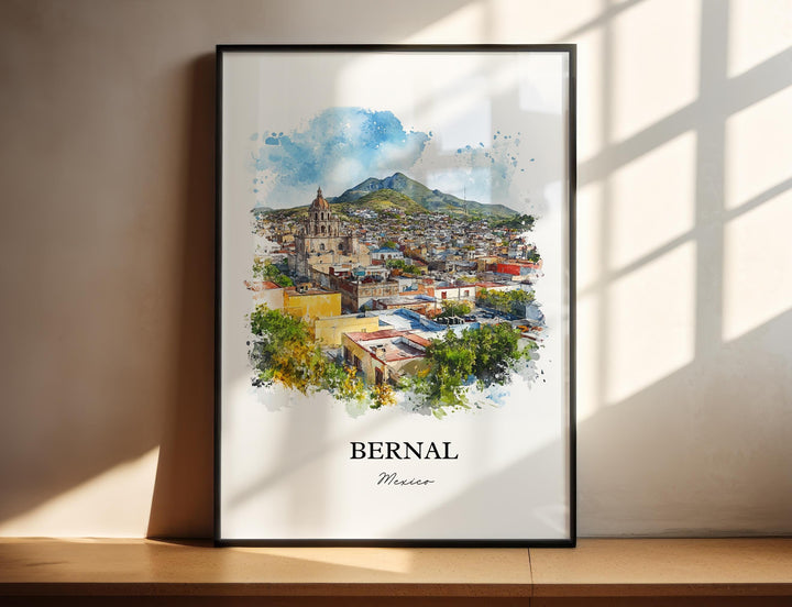 Bernal Mexico Wall Art, Querétaro Print, Mexico Watercolor Art, Bernal Mexico Gift, Travel Print, Travel Poster, Housewarming Gift