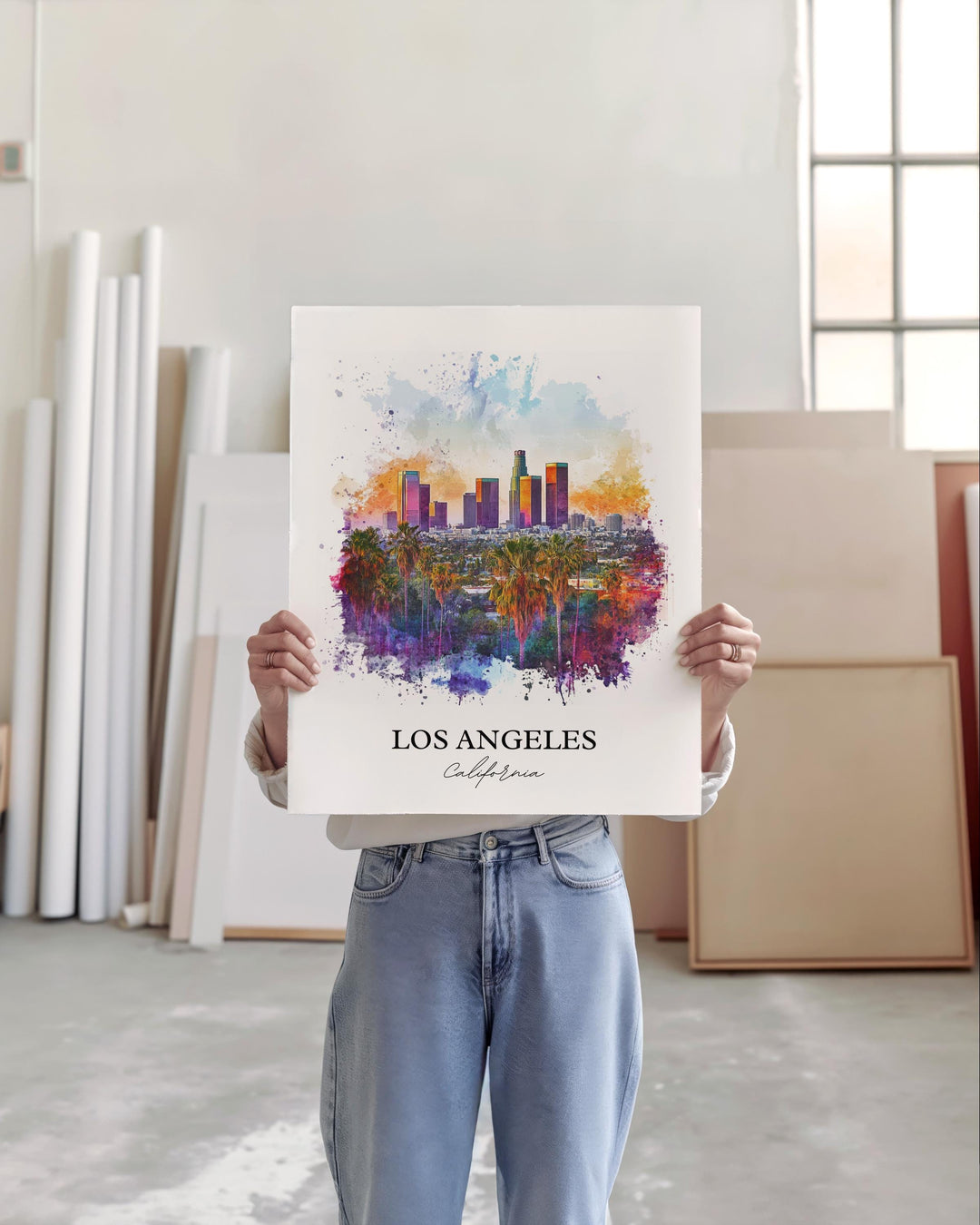 Los Angeles Wall Art, Los Angeles Skyline Print, LA Watercolor Art, Los Angeles Gift, Travel Print, Travel Poster, Housewarming Gift