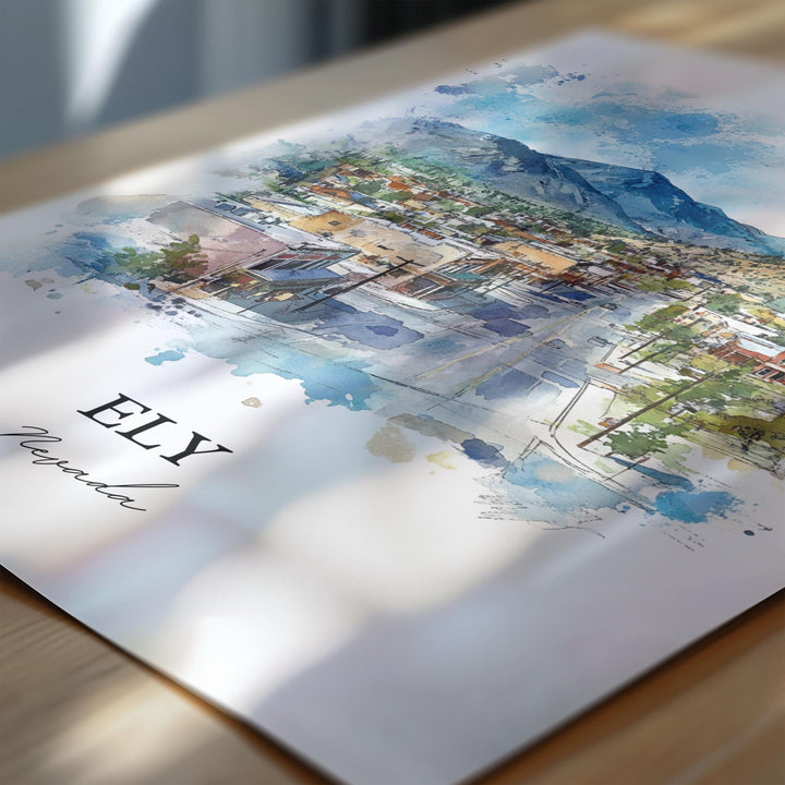 Ely Nevada Wall Art, Ely NV Print, Nevada Watercolor Art, White Pine County Gift, Travel Print, Travel Poster, Housewarming Gift