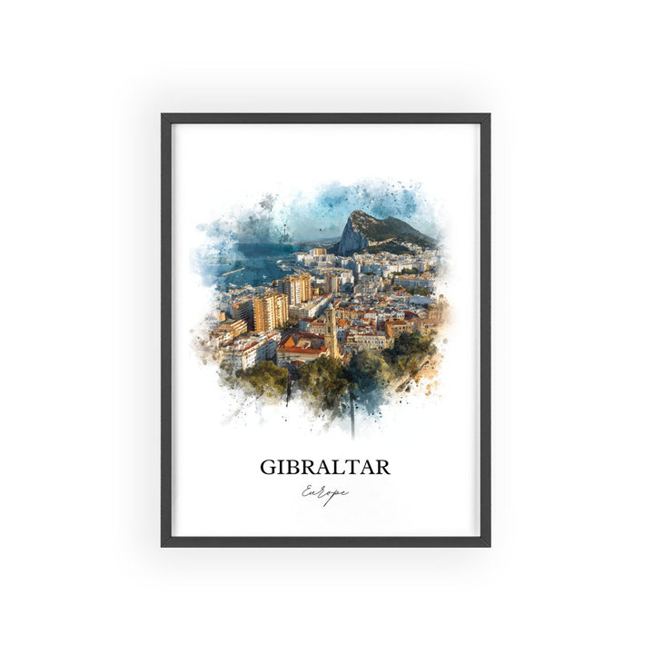 Gibraltar Wall Art, Gibraltar Print, Europe Watercolor Art, Gibraltar Gift, Travel Print, Travel Poster, Housewarming Gift