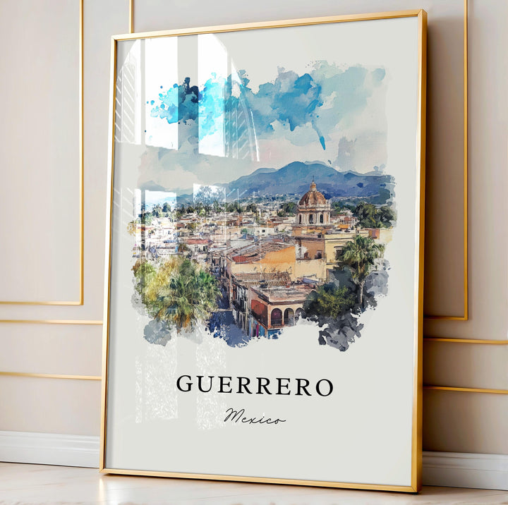 Guerrero MX Wall Art, Guerrero Print, Guerrero State Watercolor Art, Guerrero Mexico Gift,