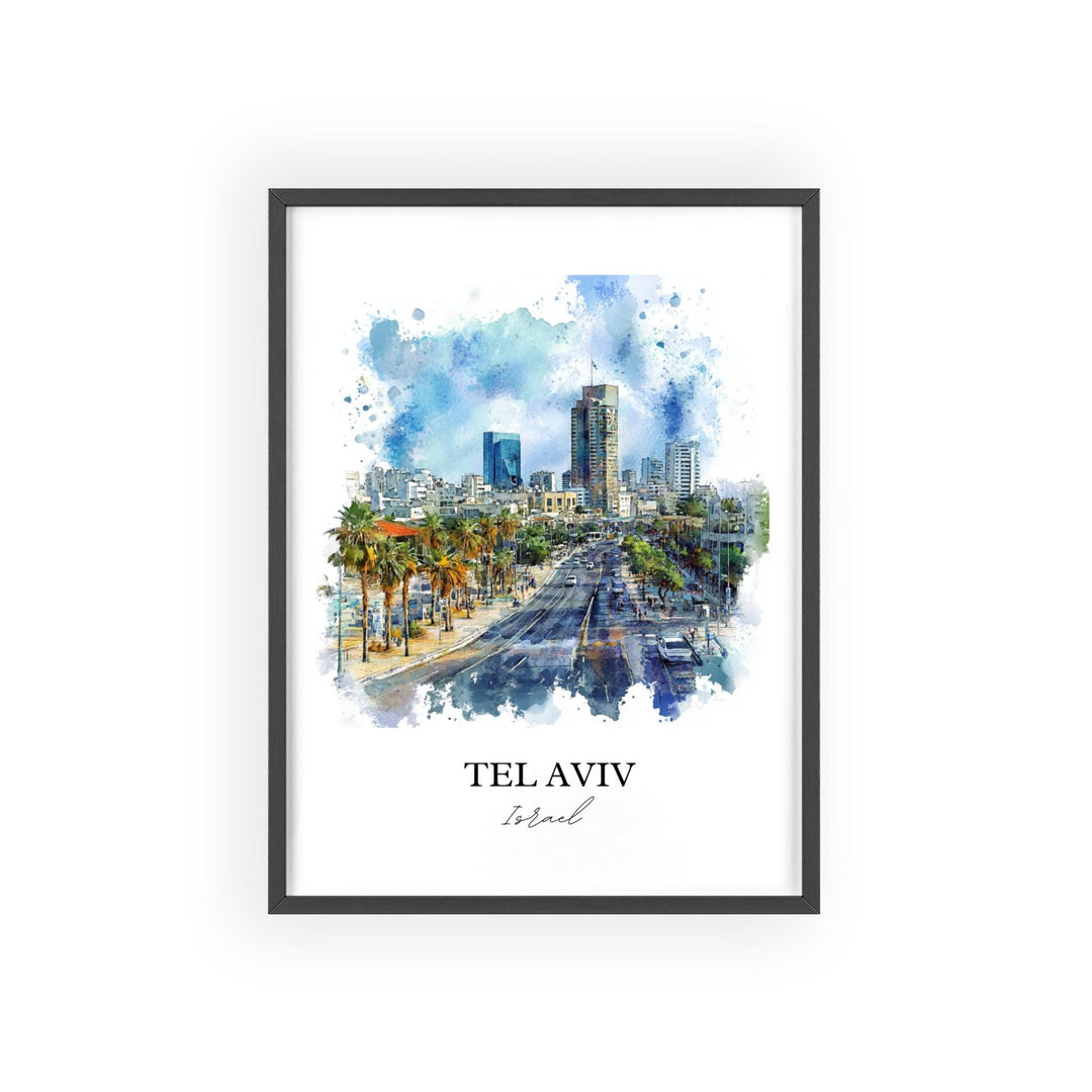 Tel Aviv Wall Art, Tel Aviv Skyline Print, Israel Watercolor Art, Tel Aviv Gift, Travel Print, Travel Poster, Housewarming Gift