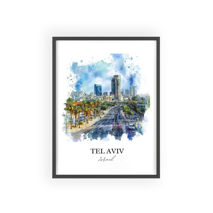 Tel Aviv Wall Art, Tel Aviv Skyline Print, Israel Watercolor Art, Tel Aviv Gift, Travel Print, Travel Poster, Housewarming Gift