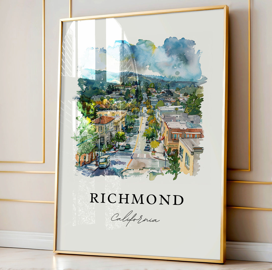 Richmond California Wall Art, Richmond Print, Richmond Watercolor Art, Richmond Gift,