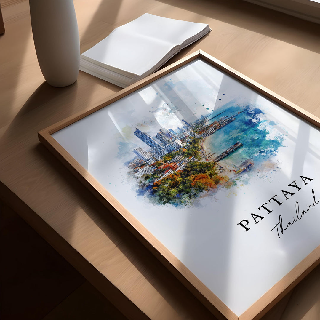 Pattaya Wall Art, Pattaya Print, Pattaya Watercolor Art, Pattaya City Thailand Gift,