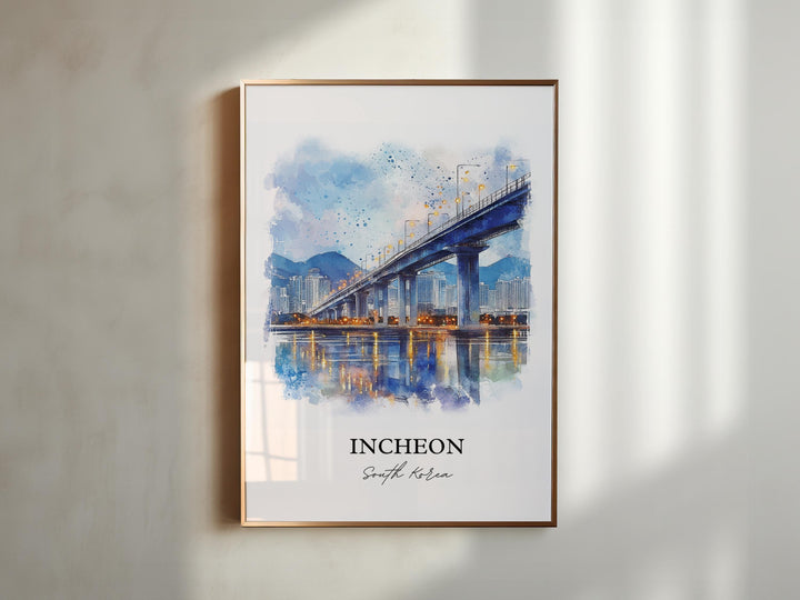 Incheon Wall Art, Seoul Print, South Korea Watercolor Art, Incheon Gift, Travel Print, Travel Poster, Housewarming Gift