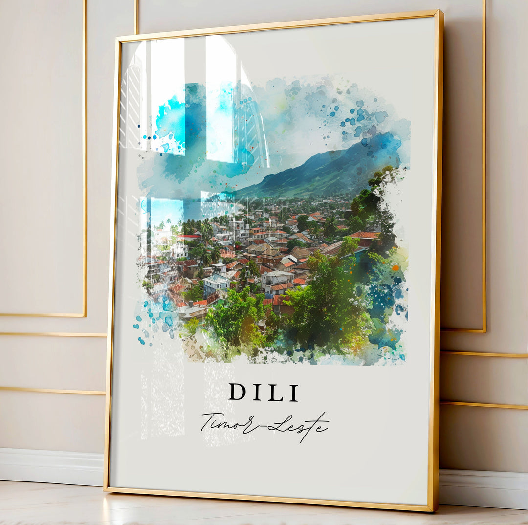 Dili watercolor art - Timor-Leste, Dili print, Dili Wedding gift, Timor-Leste Birthday present, Custom Text, Perfect Gift
