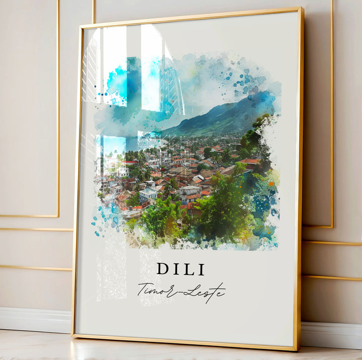 Dili watercolor art - Timor-Leste, Dili print, Dili Wedding gift, Timor-Leste Birthday present, Custom Text, Perfect Gift