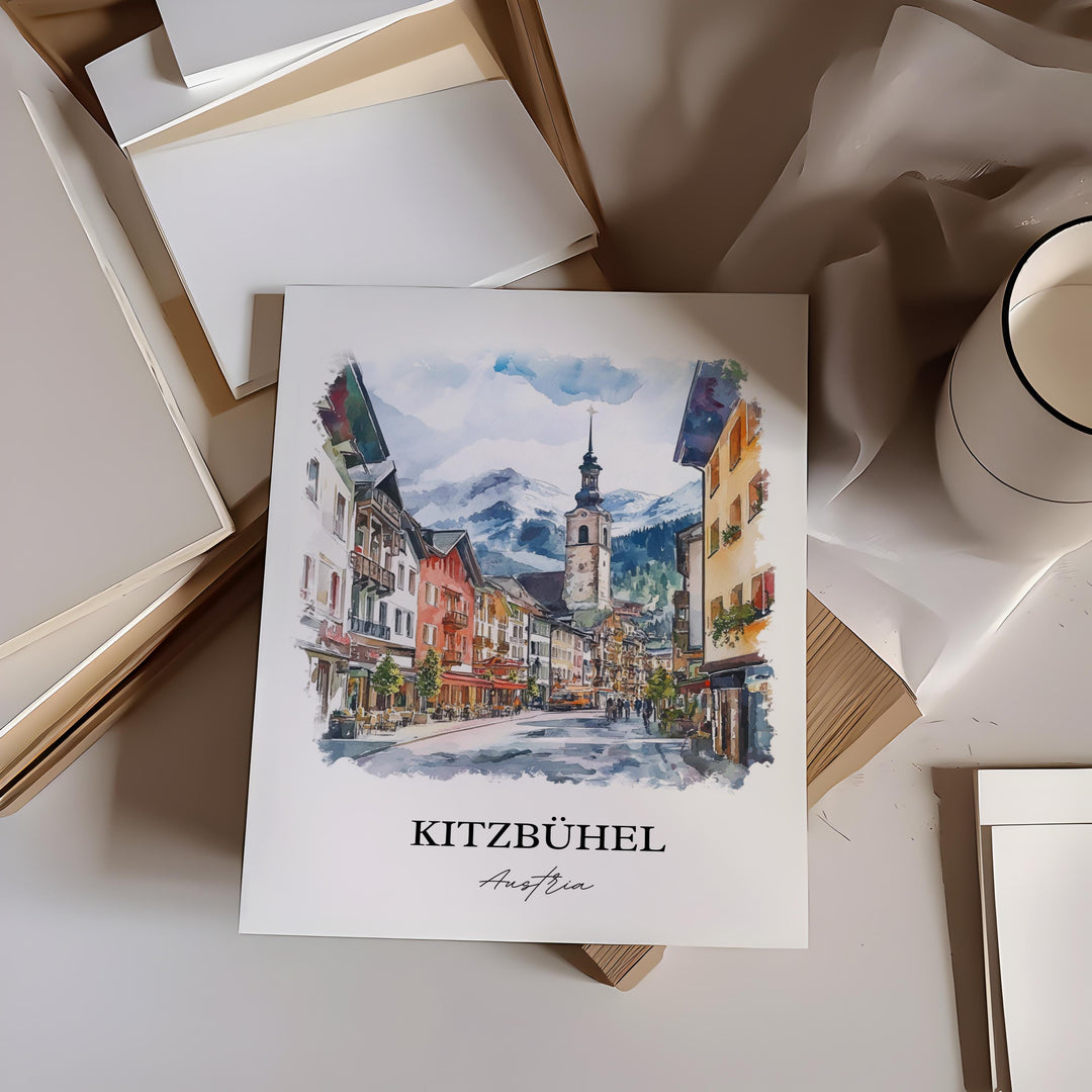Kitzbuhel Wall Art, Innsbruck Print, Austria Watercolor Art, Kitzbuhel Gift, Travel Print, Travel Poster, Housewarming Gift