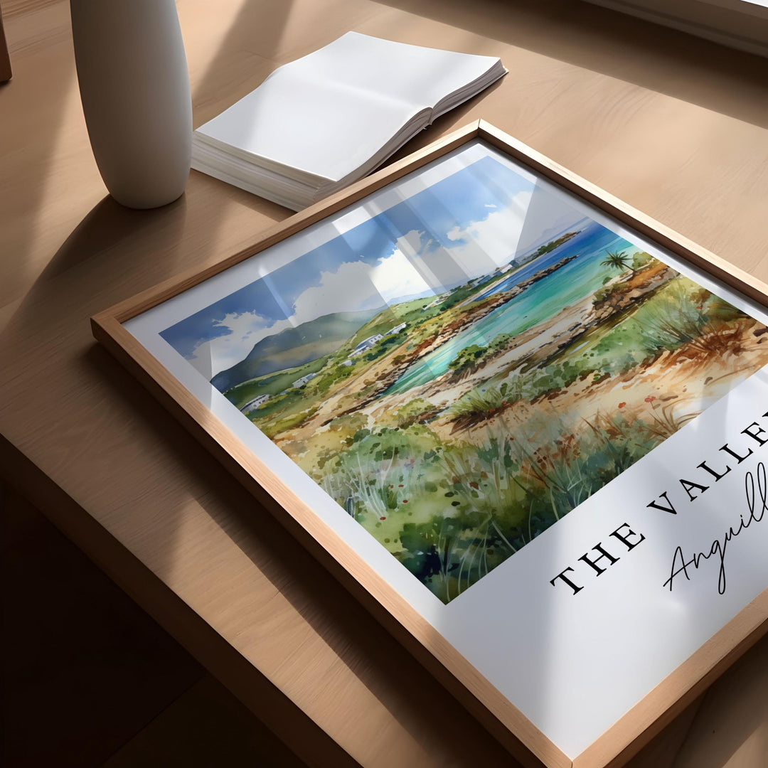 The Valley Anguila wall art - Anguila, The Valley poster, Anguila Wedding gift, Anguila travel souvenir, Custom Text, Personalized Gift