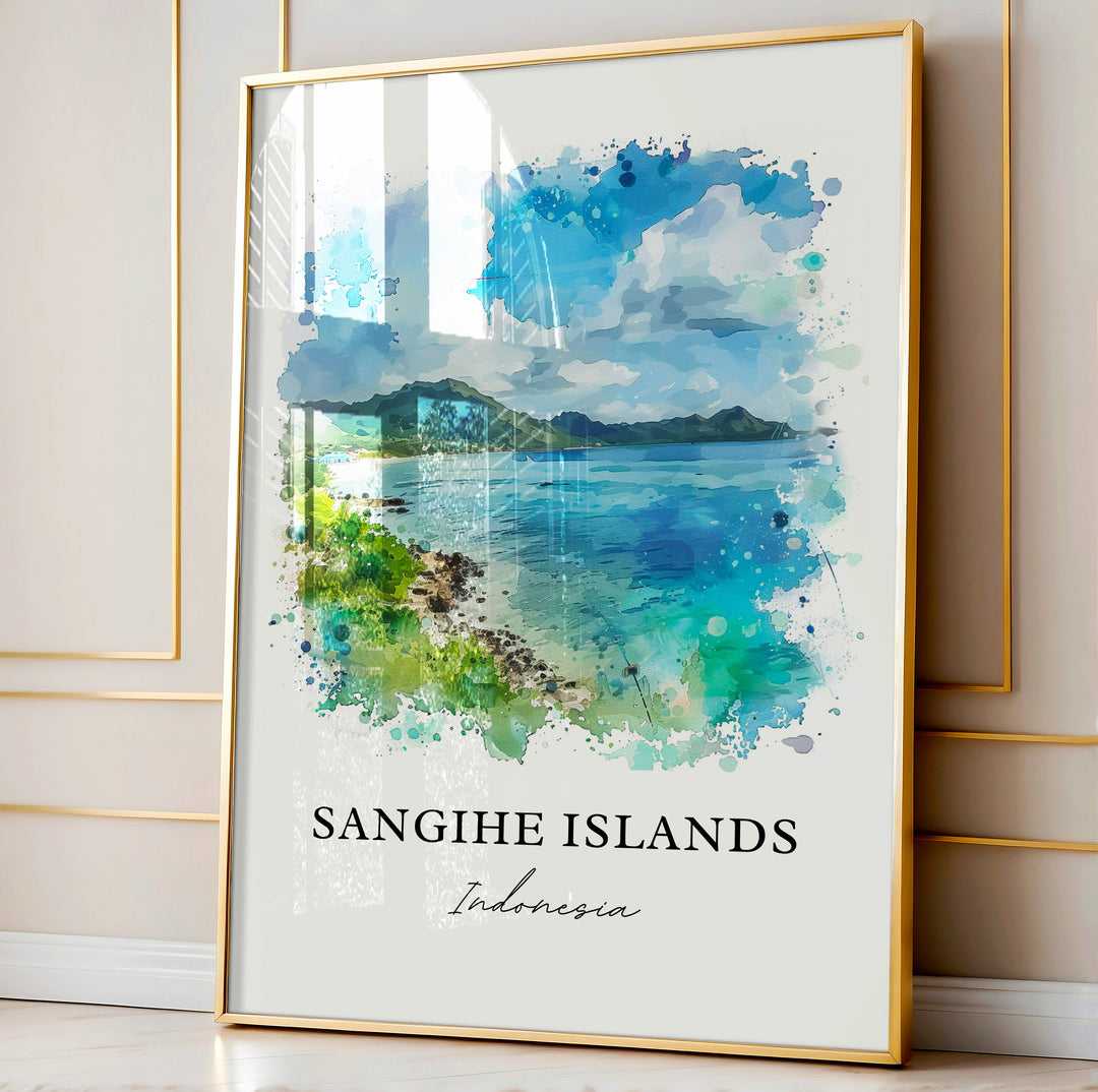 Sangihe Islands Wall Art, Ruang Volcano Print, Sangihe Indonesia Watercolor, Kepulauan Gift,