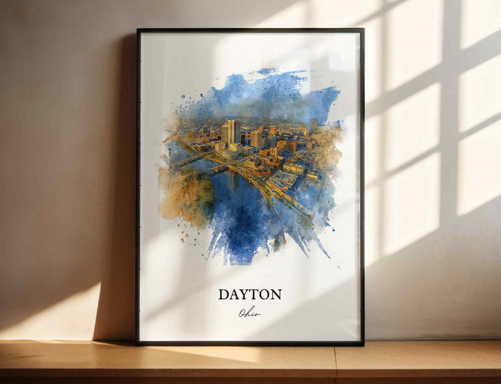 Dayton Ohio Wall Art, Dayton Print, Dayton OH Watercolor Art, Dayton Ohio Skyline Gift, Travel Print, Travel Poster, Housewarming Gift