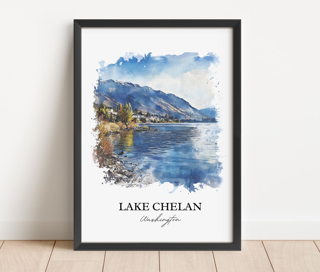Lake Chelan Wall Art, Chelan County Print, Washington Watercolor Art, Lake Chelan Gift, Travel Print, Travel Poster, Housewarming Gift
