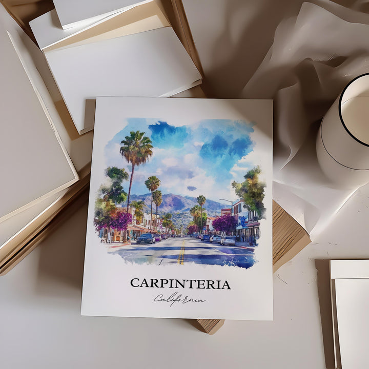Carpinteria Wall Art, Santa Barbara Print, California Watercolor Art, Carpinteria CA Gift, Travel Print, Travel Poster, Housewarming Gift