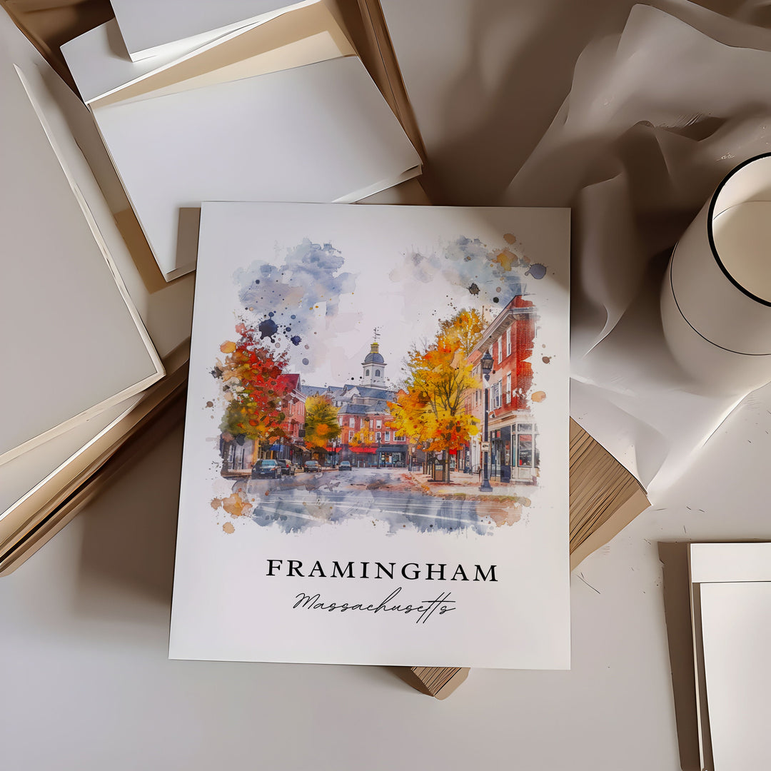 Framingham wall art, Framingham Print, Massachusetts Wall Art, Framingham MA Gift, Travel Print, Travel Gift, Housewarming Gift