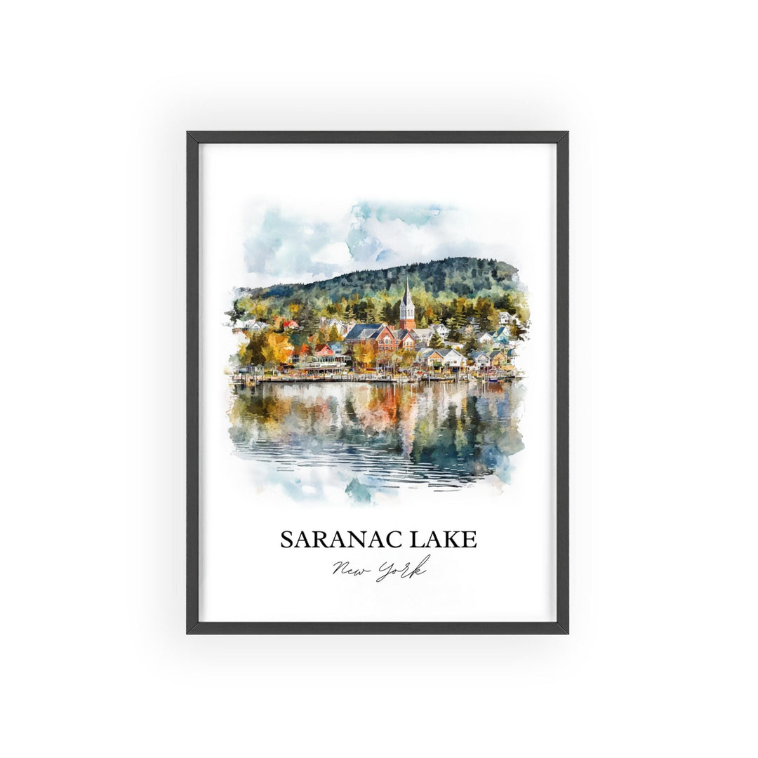 Saranac Lake Wall Art, Adirondacks NY Print, Saranac Lake Watercolor Art, Saranac Lake Gift, Travel Print, Travel Poster, Housewarming Gift