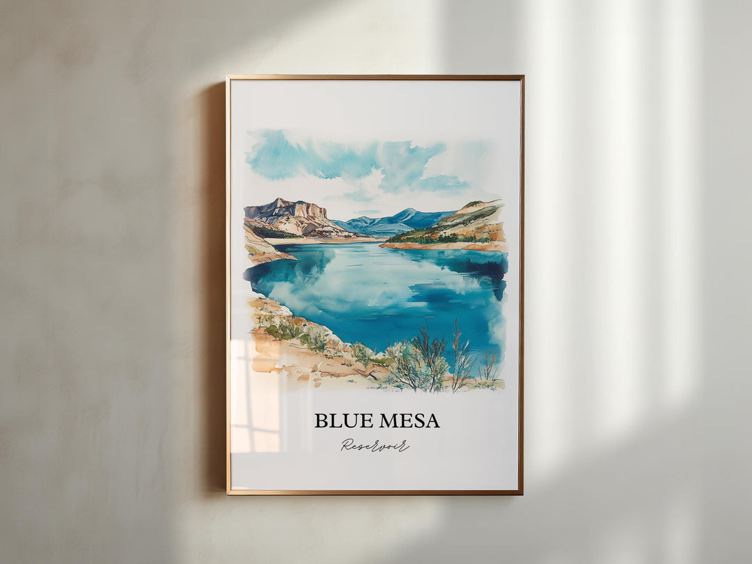 Blue Mesa Reservoir Art, Gunnison Print, Colorado Watercolor Art, Blue Mesa Reservoir Gift, Travel Print, Travel Poster, Housewarming Gift