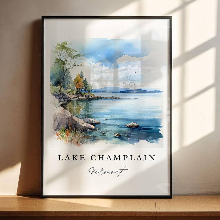 Lake Champlain VT wall art - Vermont, Lake Champlain poster, Burlington VT Wedding gift, Birthday present, Custom Text, Personalised Gift