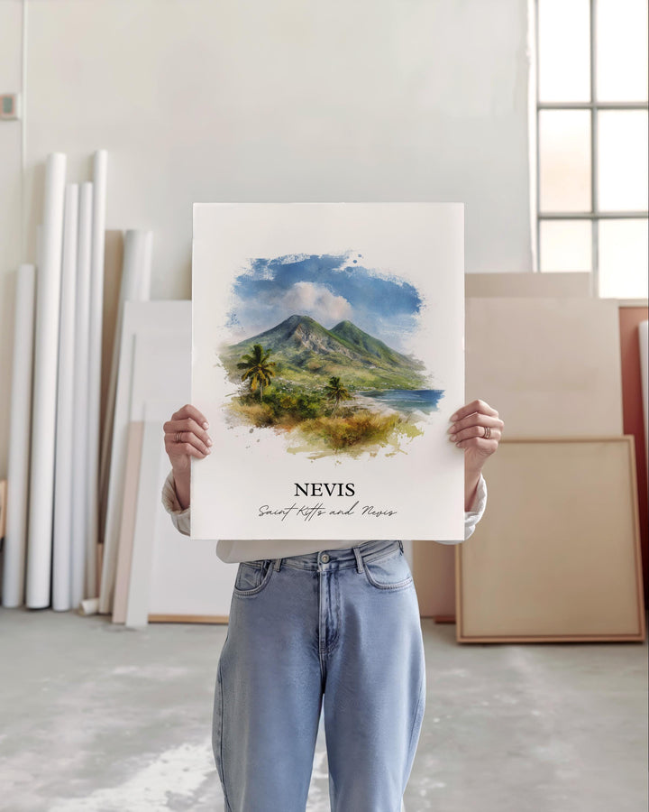 Nevis Wall Art, Nevis Print, St Kitts and Nevis Watercolor Art, Caribbean Gift, Caribbean Travel Print, Travel Poster, Housewarming Gift