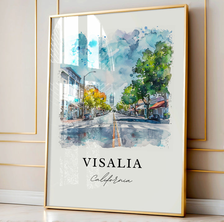 Visalia CA Art, Visalia Print, Vasalia California Watercolor Art, San Joaquin Valley Gift,