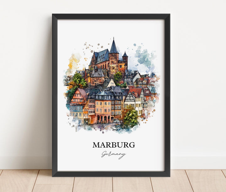Marburg Germany Wall Art, Frankfurt Print, Germany Watercolor Art, Marburg Gift, Travel Print, Travel Poster, Housewarming Gift