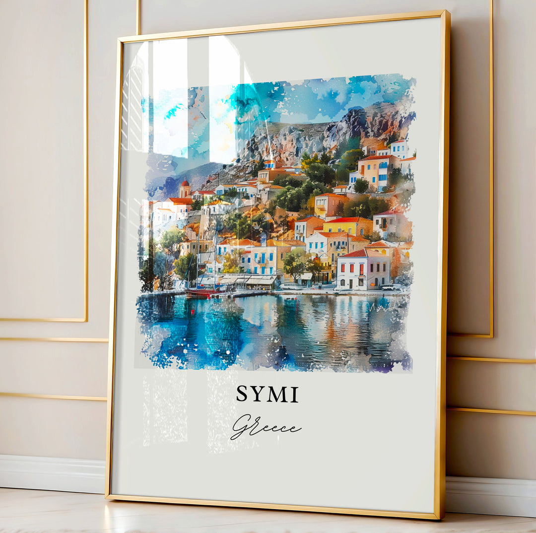 Symi Greece Wall Art, Symi Print, Dodecanese Islands Watercolor, Symi Greece Gift,