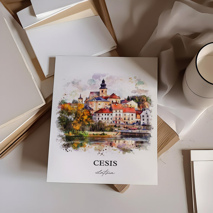 Cesis Latvia Wall Art, Central Vidzeme Print, Latvia Watercolor Art, Cesis Latvia Gift, Travel Print, Travel Poster, Housewarming Gift
