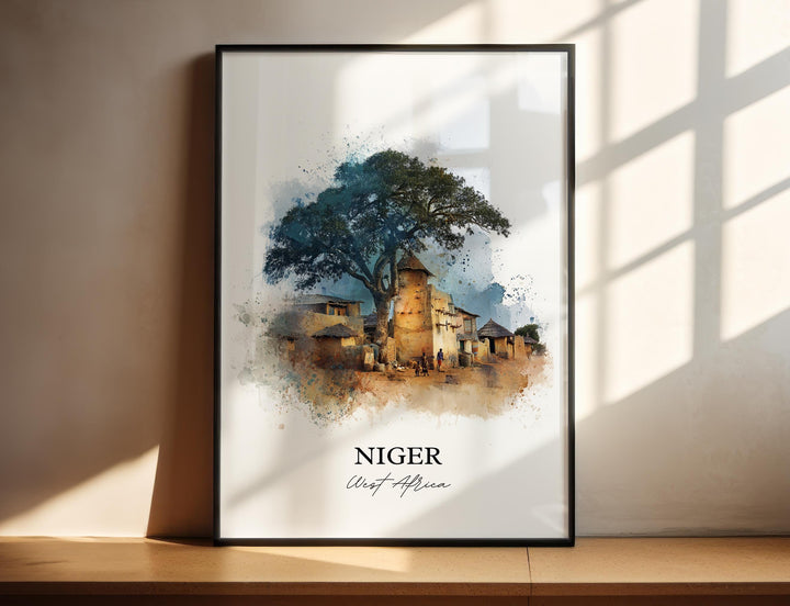 Niger Wall Art, Niger Africa Print, Niger Watercolor Art, West Africa Gift, Travel Print, Travel Poster, Housewarming Gift