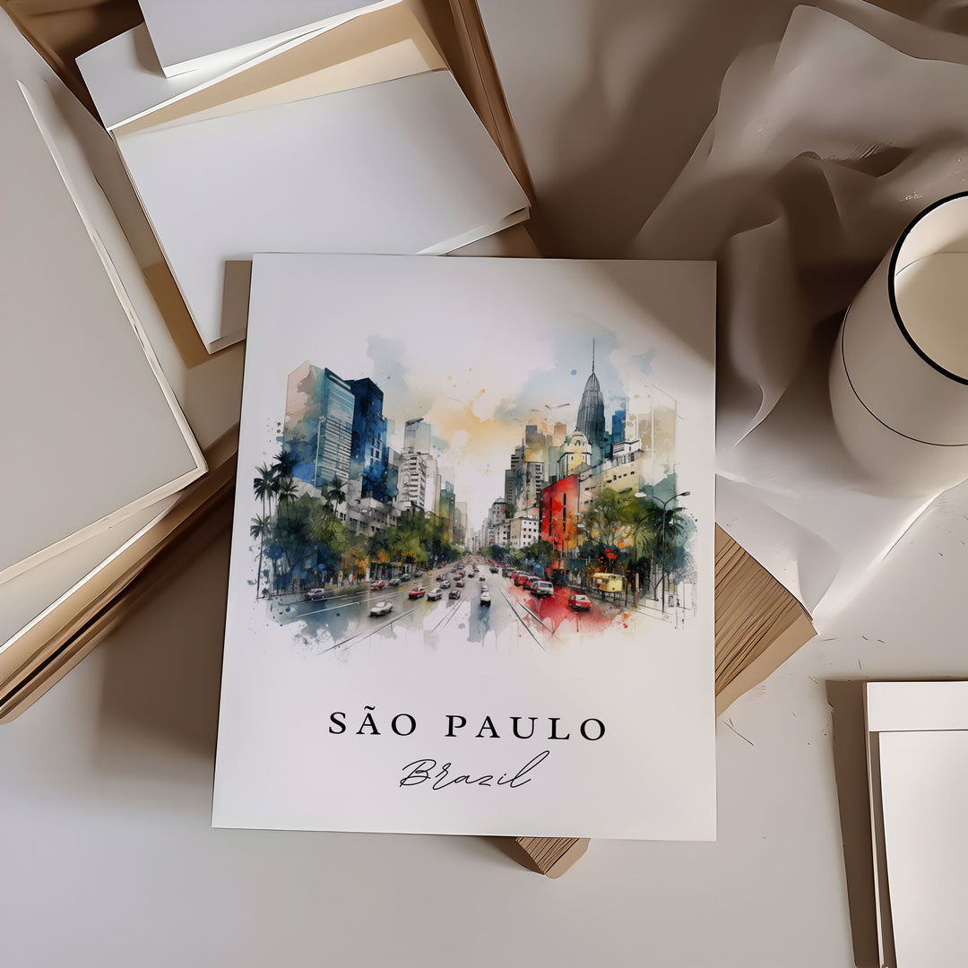 São Paulo traditional travel art - Brazil, São Paulo poster, Wedding gift, Birthday present, Custom Text, Personalized Gift