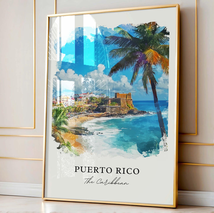 Puerto Rico Wall Art, Puerto Rico Print, Puerto Rico Watercolor Art, Puerto Rico Gift,