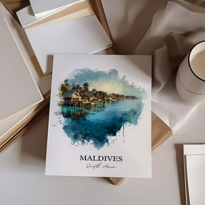 Maldives Wall Art, Maldives Print, Maldives Watercolor Art, Maldives Gift, Travel Print, Travel Poster, Housewarming Gift