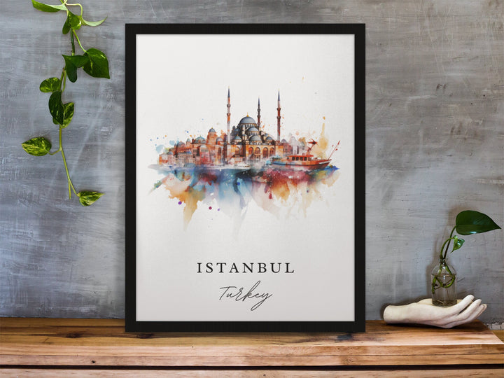 Istanbul traditional travel art - Turkey, Istanbul poster, Wedding gift, Birthday present, Custom Text, Personalised Gift