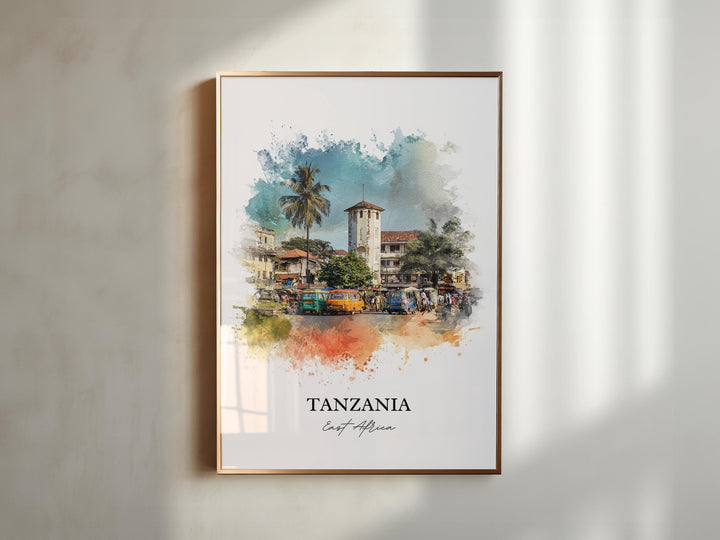 Tanzania Wall Art, Tanzania Print, Tanzania Watercolor Art, Tanzania Country Gift, Travel Print, Travel Poster, Housewarming Gift