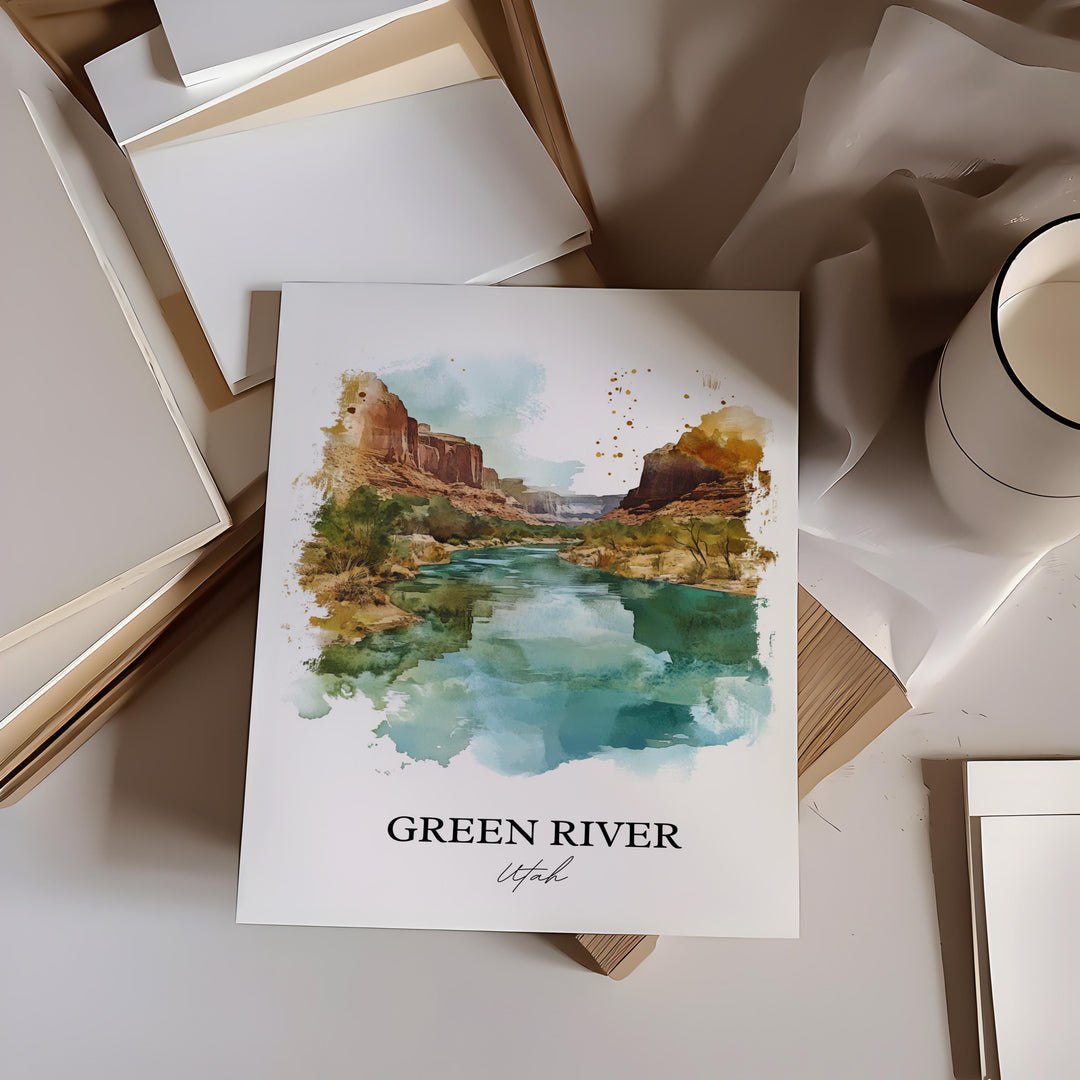 Green River Wall Art, Emery County Print, Utah Watercolor Art, Green River UT Gift, Travel Print, Travel Poster, Housewarming Gift