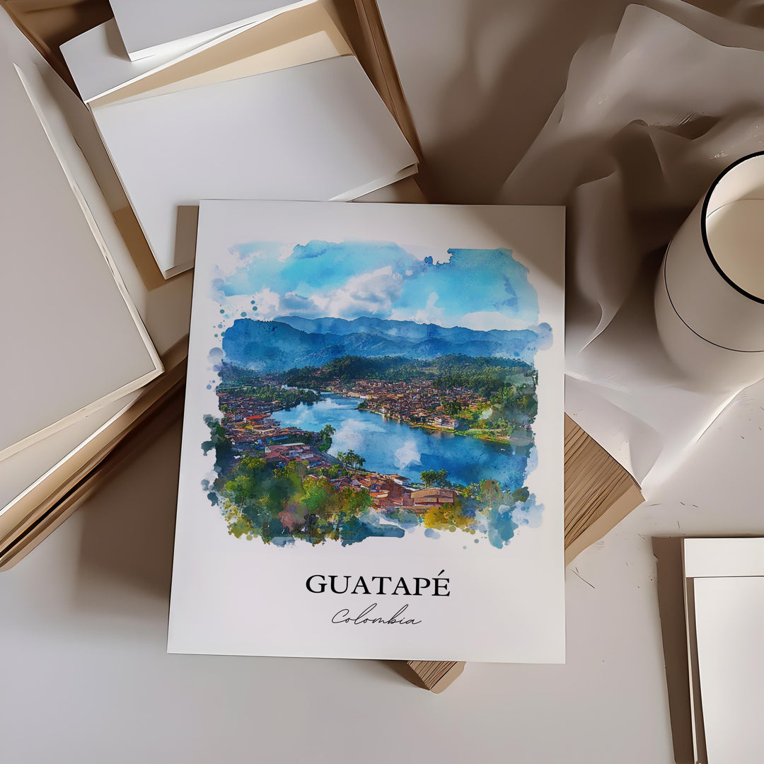 Guatapé Wall Art, Medellín Print, Colombia Watercolor Art, Guatapé Colombia Gift, Travel Print, Travel Poster, Housewarming Gift