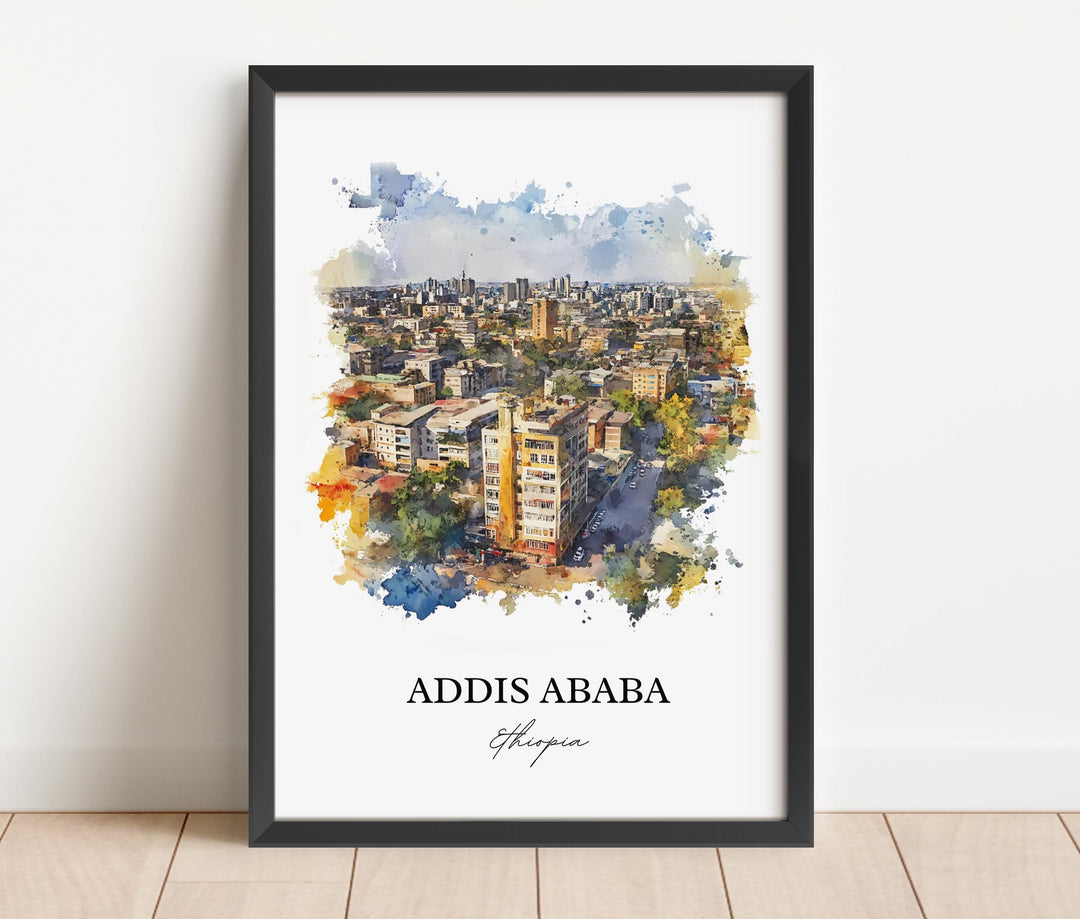 Addis Ababa Wall Art, Ethiopia Print, Ethiopia Watercolor Art, Addis Ababa Gift, Travel Print, Travel Poster, Housewarming Gift