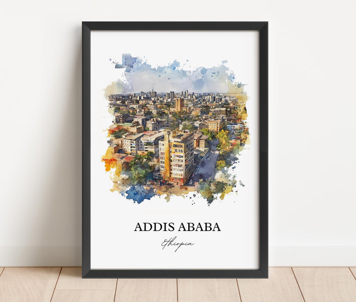 Addis Ababa Wall Art, Ethiopia Print, Ethiopia Watercolor Art, Addis Ababa Gift, Travel Print, Travel Poster, Housewarming Gift